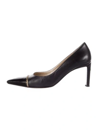 Pre-owned St John Leather Chain-link Accents Pumps In Black