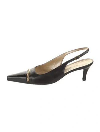Pre-owned St John Leather Chain-link Accents Slingback Pumps In Black