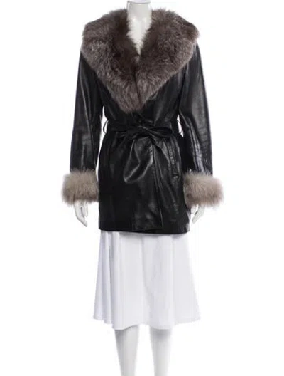 Pre-owned St John Leather Coat In Black