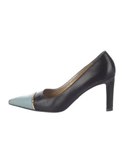 Pre-owned St John Leather Colorblock Pattern Pumps In Black