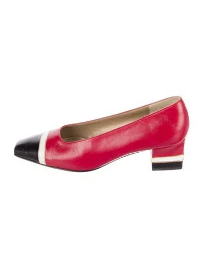 Pre-owned St John Leather Colorblock Pattern Pumps In Red