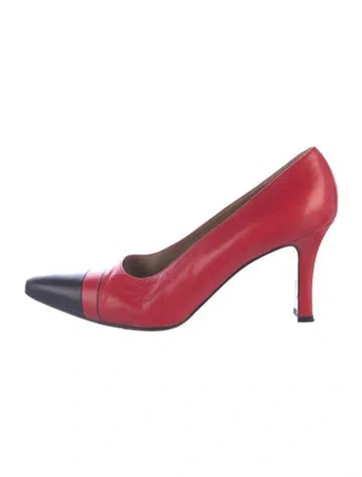 Pre-owned St John Leather Colorblock Pattern Pumps In Red