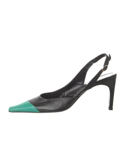 Pre-owned St John Leather Colorblock Pattern Slingback Pumps In Black