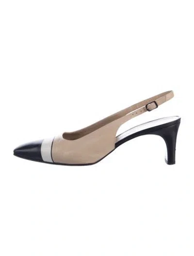 Pre-owned St John Leather Colorblock Pattern Slingback Pumps In Neutrals