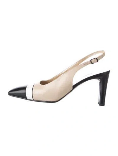 Pre-owned St John Leather Colorblock Pattern Slingback Pumps In Neutrals