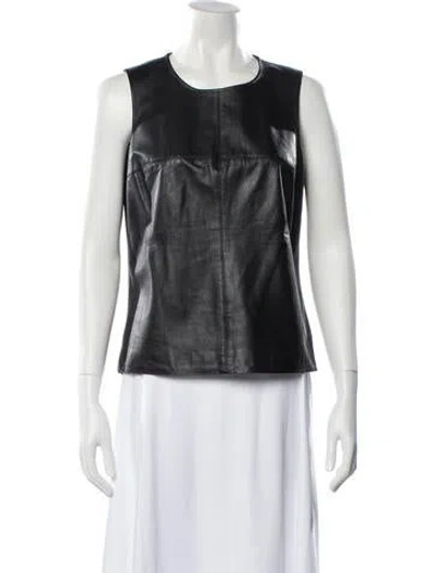 Pre-owned St John Leather Crew Neck Top In Black
