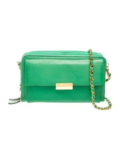 Pre-owned St John Leather Crossbody Bag In Green