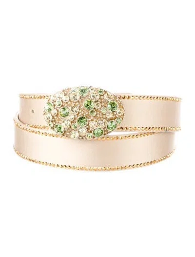 Pre-owned St John Leather Crystal Embellishments Belt In Neutral