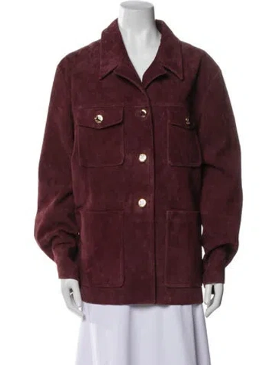 Pre-owned St John Leather Denim Jacket In Burgundy