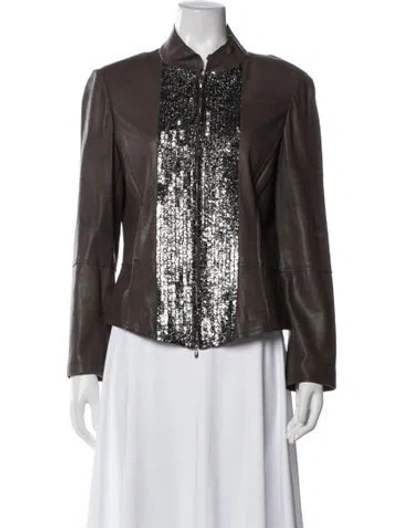 Pre-owned St John Leather Evening Jacket In Brown
