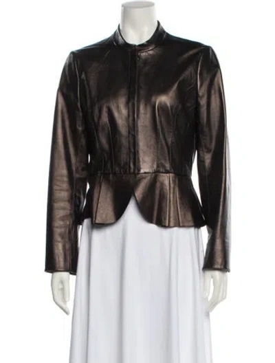 Pre-owned St John Leather Evening Jacket In Brown