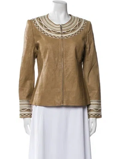 Pre-owned St John Leather Evening Jacket In Brown