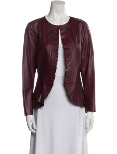 Pre-owned St John Leather Evening Jacket In Burgundy