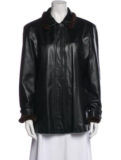 Pre-owned St John Leather Fur Jacket In Black