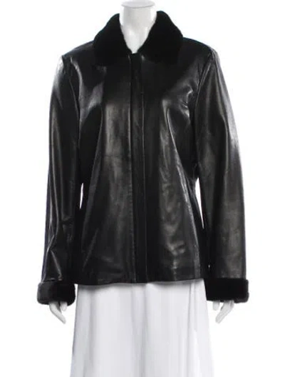 Pre-owned St John Leather Fur Jacket In Black