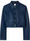 St John Cropped Leather Jacket In Blau