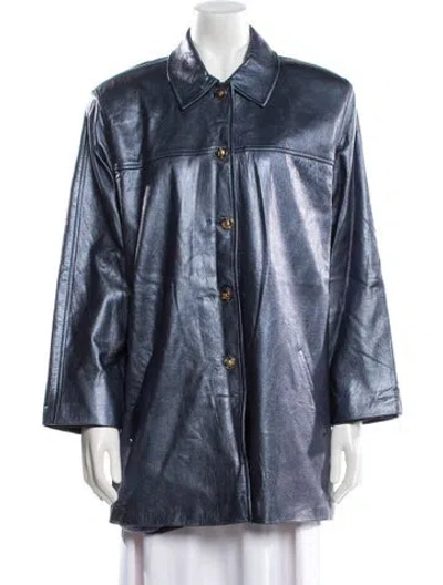 Pre-owned St John Leather Jacket In Blue