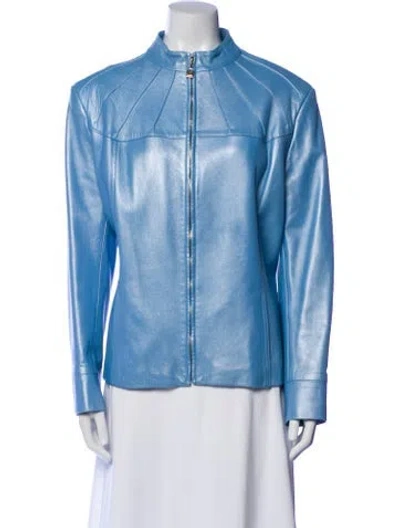 Pre-owned St John Leather Jacket In Blue