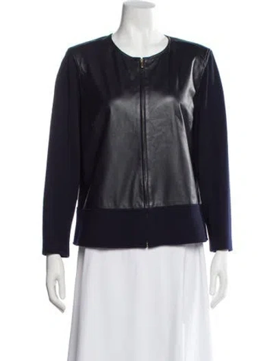 Pre-owned St John Leather Jacket In Blue