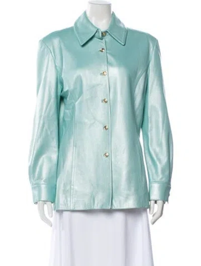 Pre-owned St John Leather Jacket In Blue