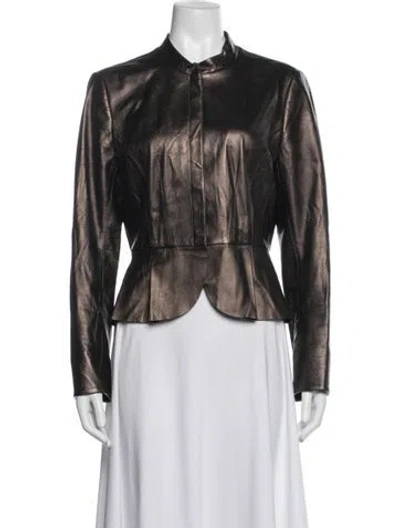 Pre-owned St John Leather Jacket In Brown/metallic