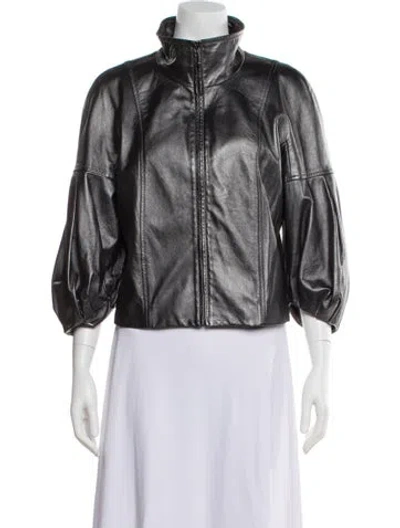 Pre-owned St John Leather Jacket In Gray