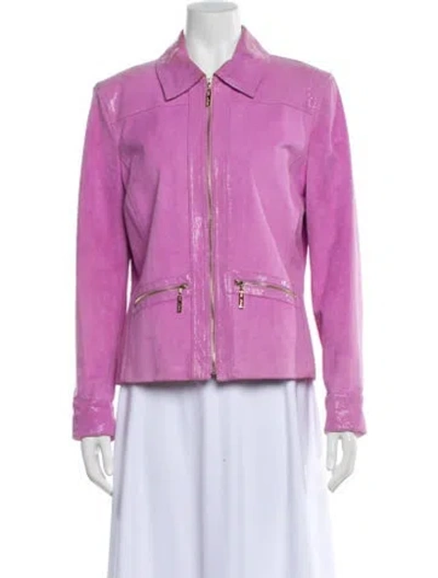 Pre-owned St John Leather Jacket In Purple