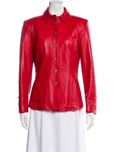 Pre-owned St John Leather Jacket In Red