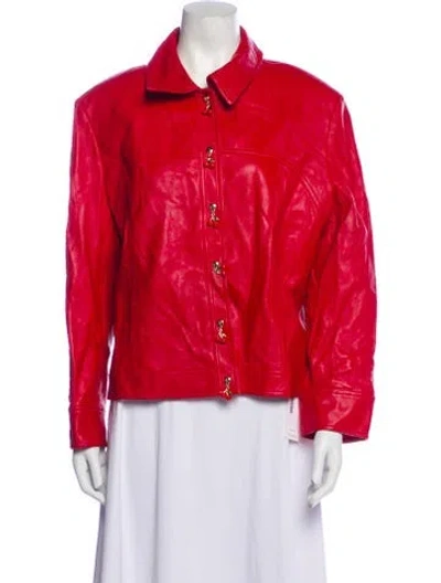 Pre-owned St John Leather Jacket In Red