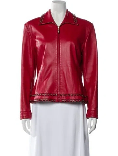 Pre-owned St John Leather Jacket In Red