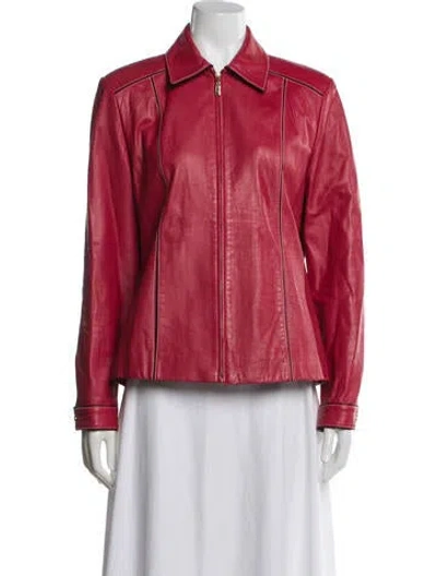 Pre-owned St John Leather Jacket In Red