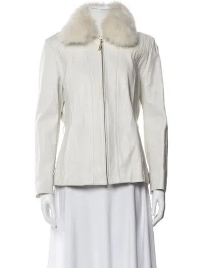 Pre-owned St John Leather Jacket In White