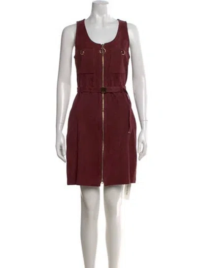 Pre-owned St John Leather Knee-length Dress In Burgundy