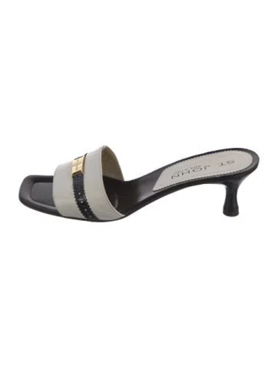 Pre-owned St John Leather Leather Trim Embellishment Slides In White