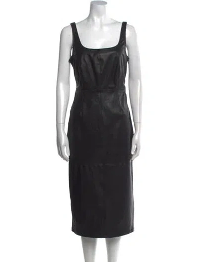 Pre-owned St John Leather Midi Length Dress In Black