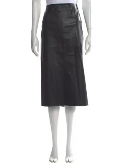Pre-owned St John Leather Midi Length Skirt In Black