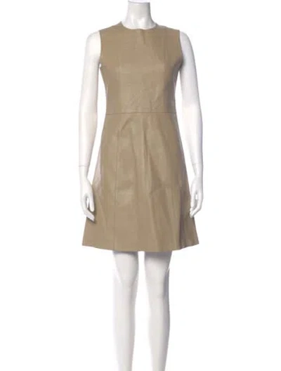 Pre-owned St John Leather Mini Dress In Neutral