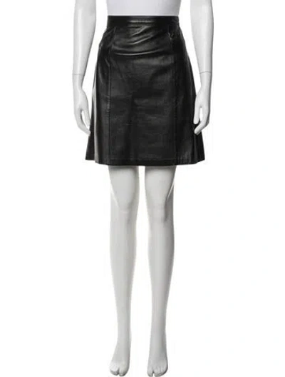 Pre-owned St John Leather Mini Skirt In Black