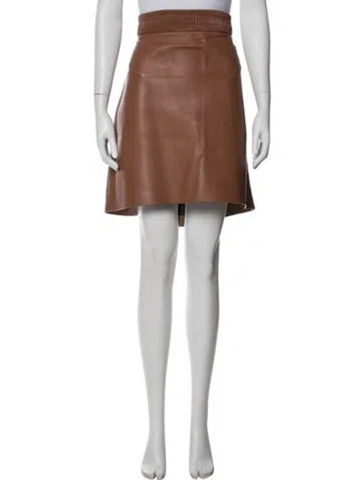 Pre-owned St John Leather Mini Skirt In Brown
