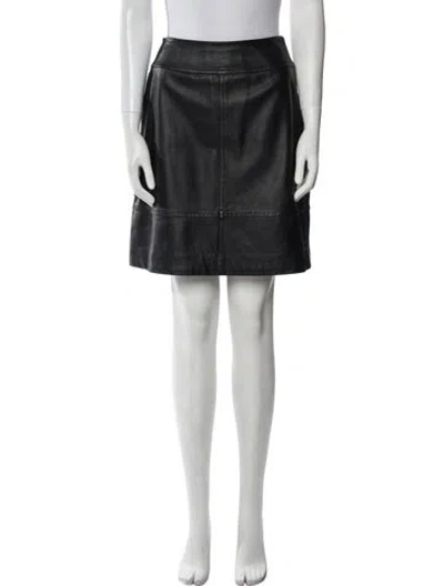 Pre-owned St John Leather Mini Skirt In Silver
