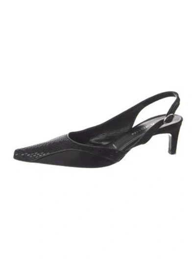 Pre-owned St John Leather Patterned Slingback Pumps In Blue