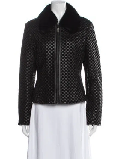 Pre-owned St John Leather Printed Fur Jacket In Black