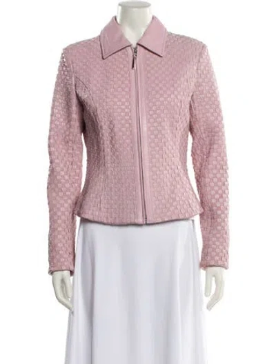 Pre-owned St John Leather Printed Jacket In Pink