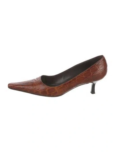 Pre-owned St John Leather Printed Pumps In Brown