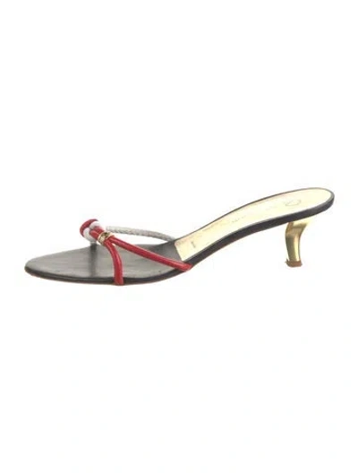Pre-owned St John Leather Sandals In Black/red