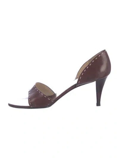 Pre-owned St John Leather Sandals In Burgundy