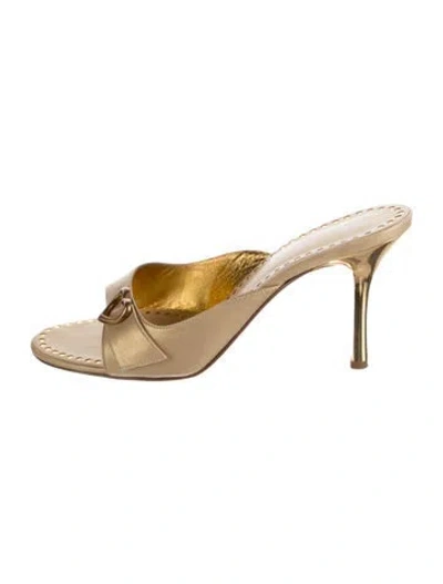 Pre-owned St John Leather Sandals In Gold/metallic