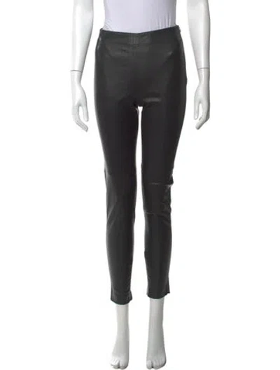 Pre-owned St John Leather Skinny Leg Pants In Black