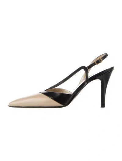 Pre-owned St John Leather Slingback Pumps In Black/neutrals