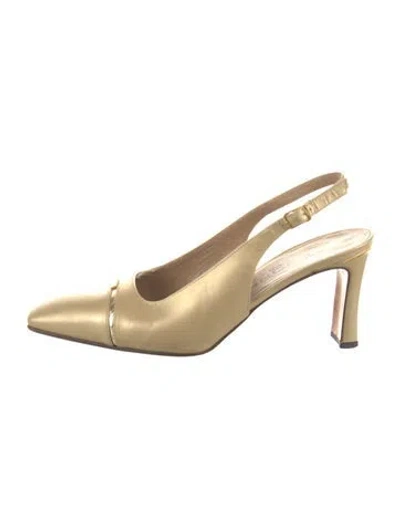 Pre-owned St John Leather Slingback Pumps In Gold